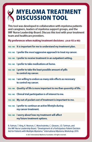 IMF Tip Card: Myeloma Treatment Discussion Tool